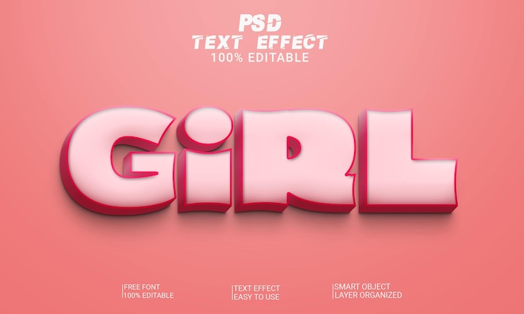 PSD estilo de efeito de texto editável em 3d garota