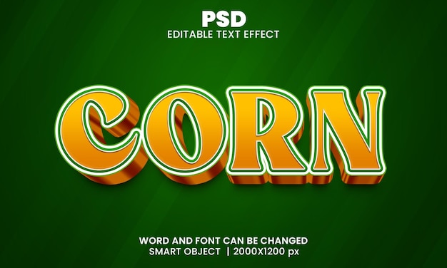 PSD estilo de efeito de texto editável em photoshop de milho 3d com fundo moderno