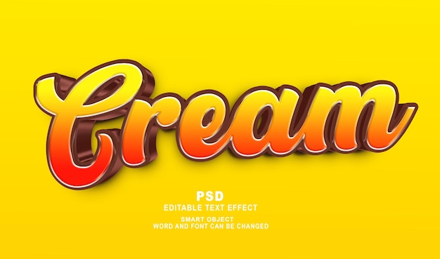 Estilo de efeito de texto editável em photoshop orange cream 3d com plano de fundo premium