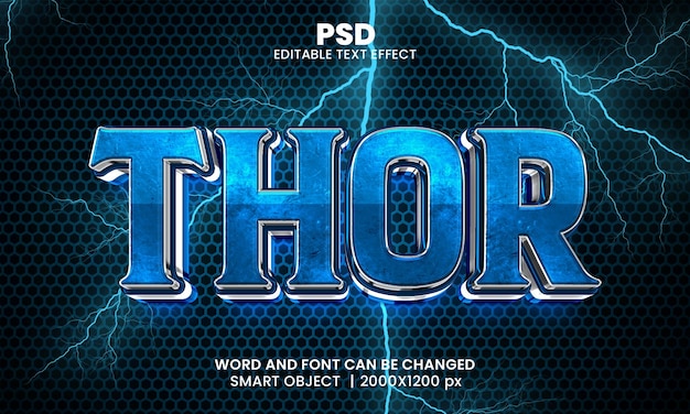 PSD estilo de efeito de texto editável em photoshop thor 3d com fundo moderno