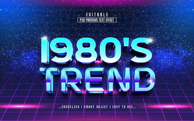 Estilo de efeito de texto editável Trend 3D dos anos 80