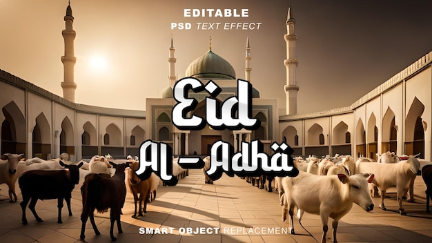 Estilo de efeito de texto eid al adha com fundo ai