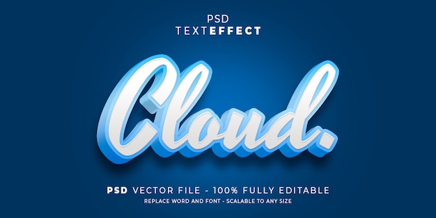 Estilo de efeito de texto em nuvem psd premium