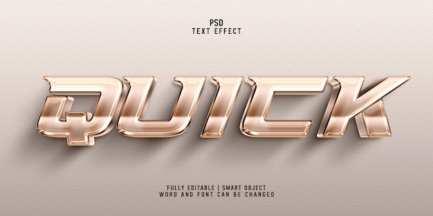 PSD estilo de efeito de texto metálico dourado 3d de texto rápido