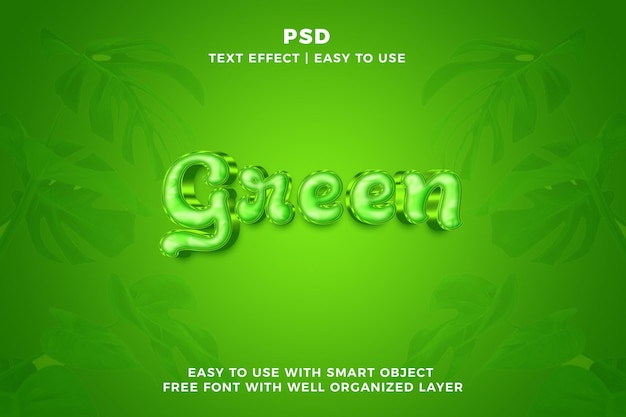 PSD estilo de efeito de texto photoshop 3d verde com fundo