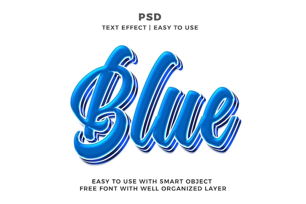 Estilo de efeito de texto Photoshop azul 3D editável psd com fundo