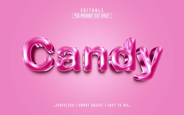 Estilo de efeito de texto psd editável em 3d candy