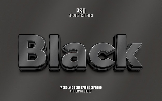 Estilo de efeito de texto psd editável em preto 3d