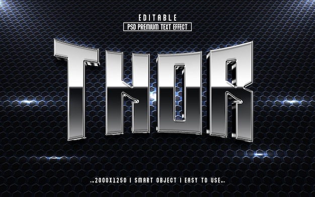 Estilo de efeito de texto PSD editável Thor 3D