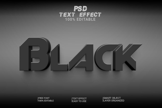 Estilo de efeito de texto psd preto 3d editável