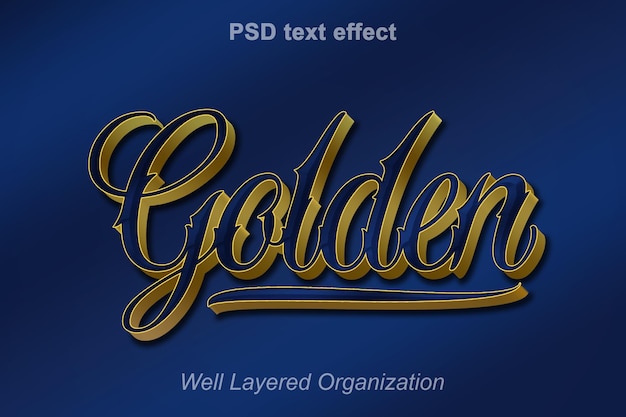 Estilo de efeitos de texto 3d dourado tipo luxo de cor azul