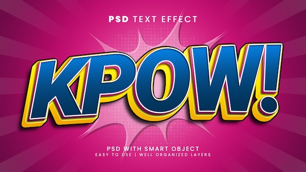 Estilo de modelo de efeito de texto editável em 3d de desenho animado kpow