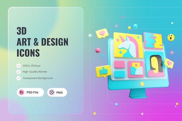 PSD estilo de temas gráficos de tendência de design de ilustração de ícones 3d