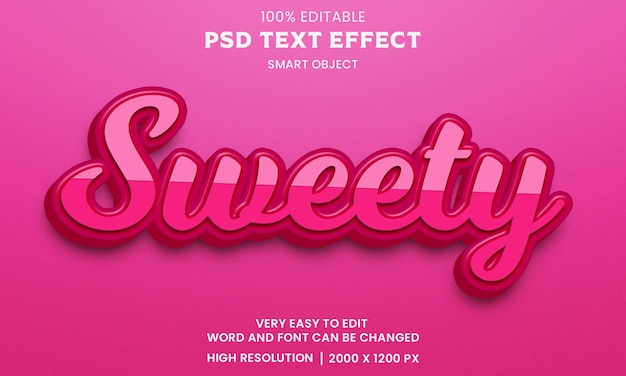 PSD estilo de texto simples de efeito de texto editável 3d sweety