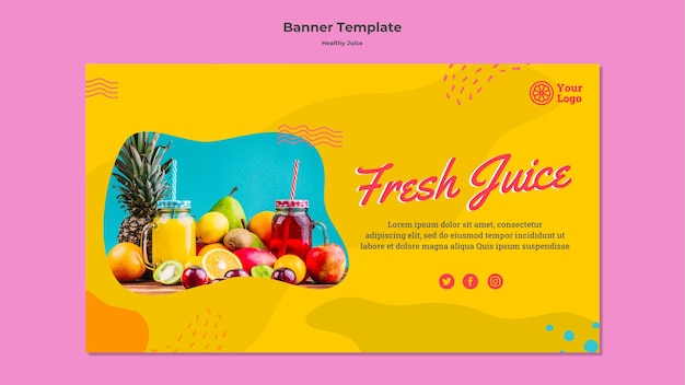 PSD estilo de vida saudável com banner horizontal de suco