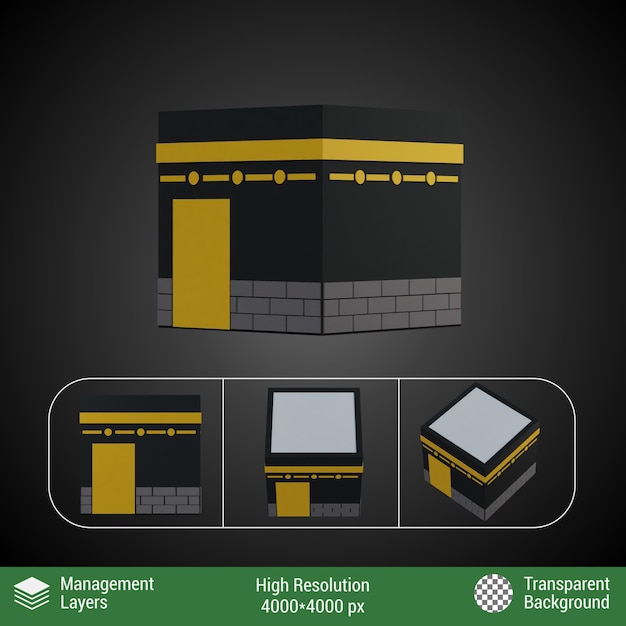 PSD el estilo de dibujos animados en 3d de la celebración del eid al-fitr, el ramadán, la qibla de mosleem kaaba