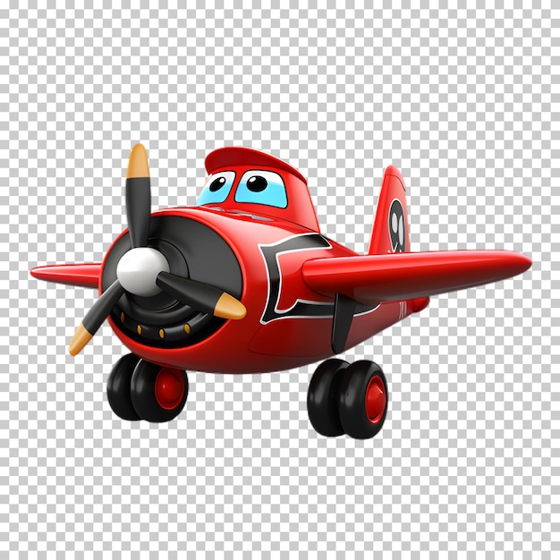 PSD estilo de dibujos animados de avión rojo aislado en un fondo transparente