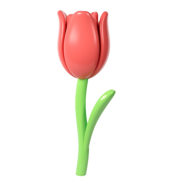 Estilo de dibujos animados de flor de tulipán rojo 3d para ramo o decoración Amor diseño romántico de San Valentín