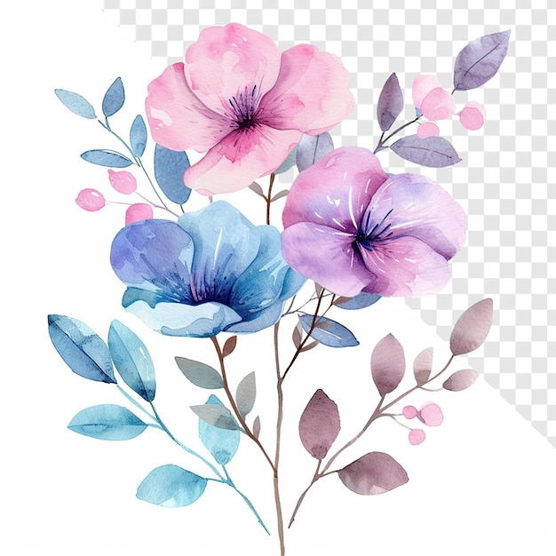 Estilo de dibujos animados flores simples arreglo de acuarela clipart