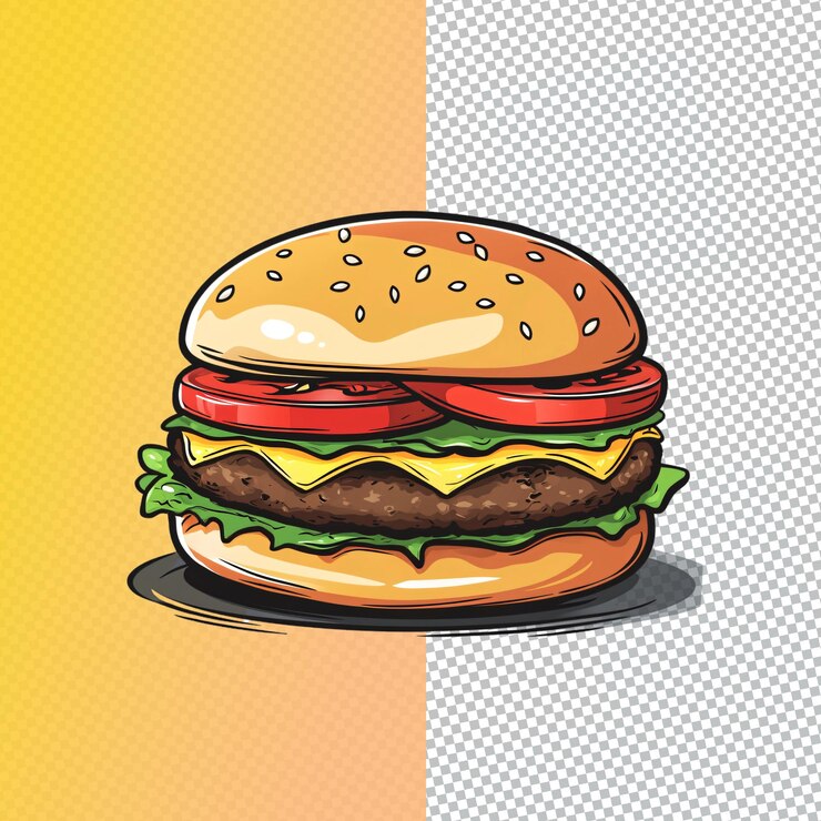 PSD estilo de dibujos animados de hamburguesa con contornos de colores simples