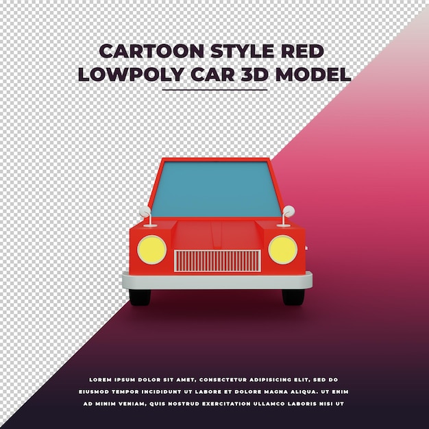 Estilo de dibujos animados rojo lowpoly coche 3d modelo aislado