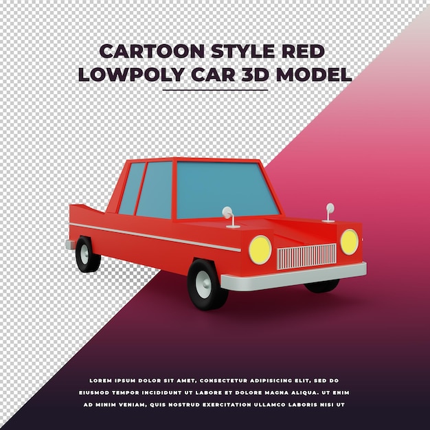 PSD estilo de dibujos animados rojo lowpoly coche 3d modelo aislado