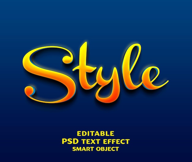 Estilo de diseño de efectos de texto 3D fuente elegante color amarillo fondo azul