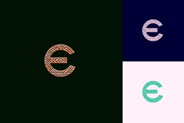 Estilo de diseño de logotipo con la letra E con la forma de E en una naturaleza Colecciones de vectores abstractos