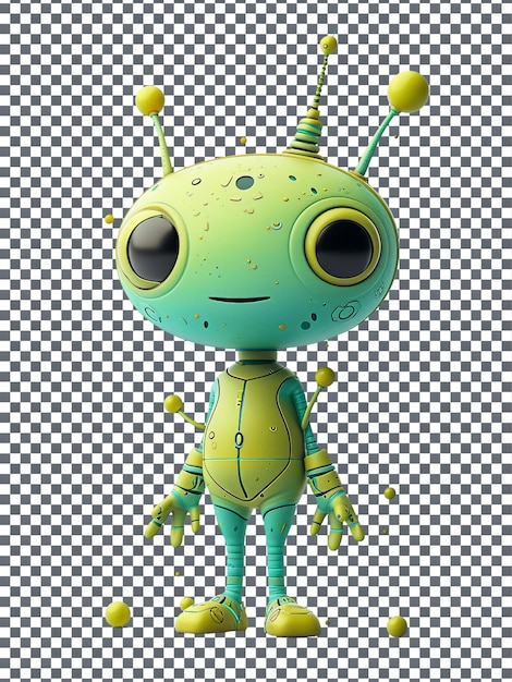 PSD estilo divertido de desenho animado alien planet rig personagem isolado em fundo transparente