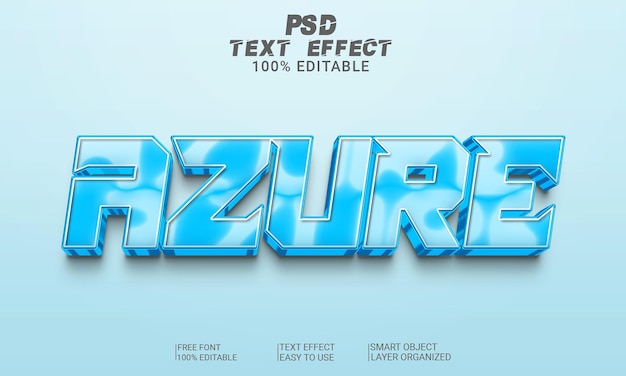 Estilo de efecto de texto 3d archivo psd de azure