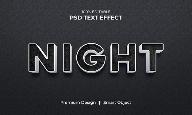 Estilo de efecto de texto 3d editable noche oscura