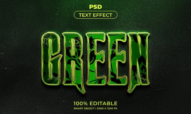 Estilo de efecto de texto 3D editable verde con fondo