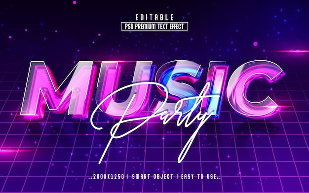 PSD estilo de efecto de texto 3d de fiesta de música