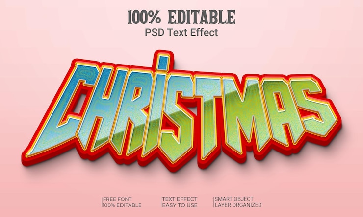 PSD estilo de efecto de texto 3d de navidad