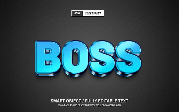 El estilo de efecto de texto boss 3d editable psd.