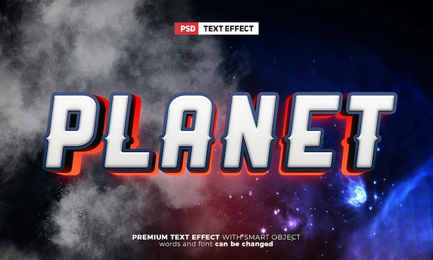 Estilo de efecto de texto editable 3d con brillo de energía roja del planeta galaxia