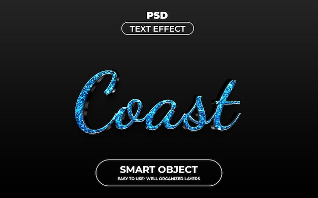 Estilo de efecto de texto editable 3d de la costa Plantilla psd premium con fondo