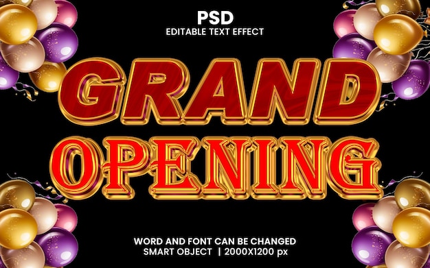 PSD estilo de efecto de texto editable en 3d para la gran apertura