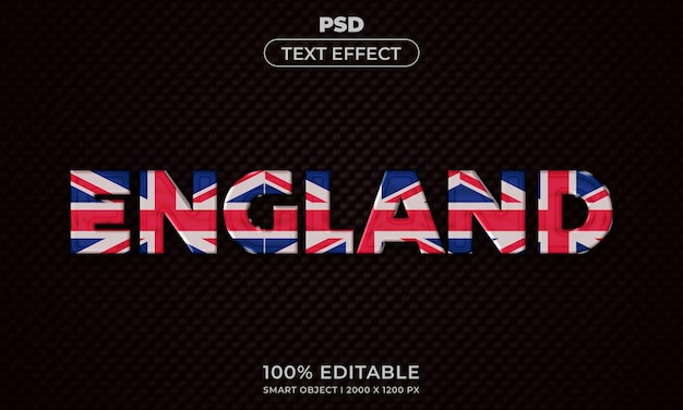 PSD estilo de efecto de texto editable 3d de inglaterra con fondo