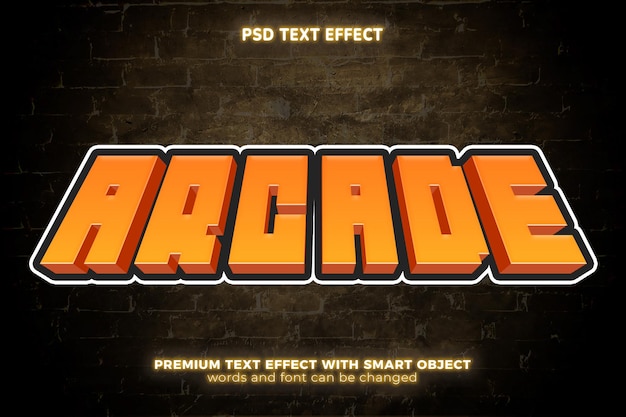 PSD estilo de efecto de texto editable 3d de juego de píxeles de bloque de arcade