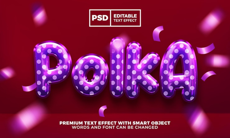 PSD estilo de efecto de texto editable 3d de lámina de lunares de globo brillante púrpura