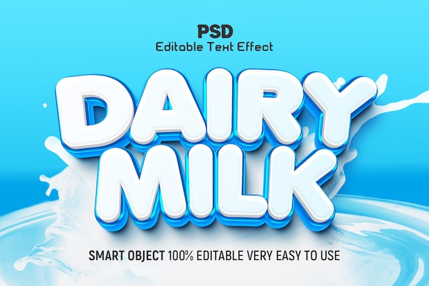 PSD estilo de efecto de texto editable en 3d de leche láctea