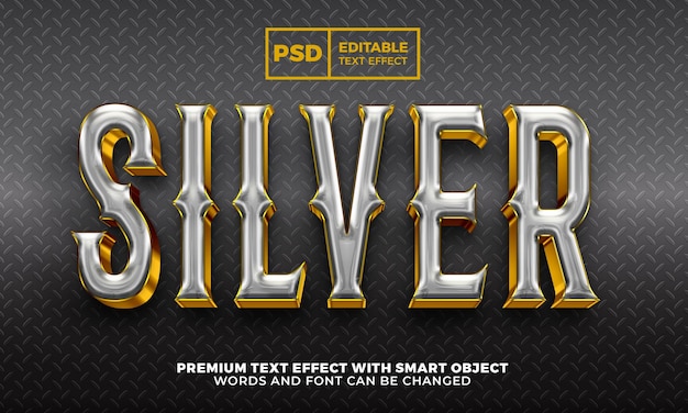 Estilo de efecto de texto editable 3d de lujo de metal plateado dorado