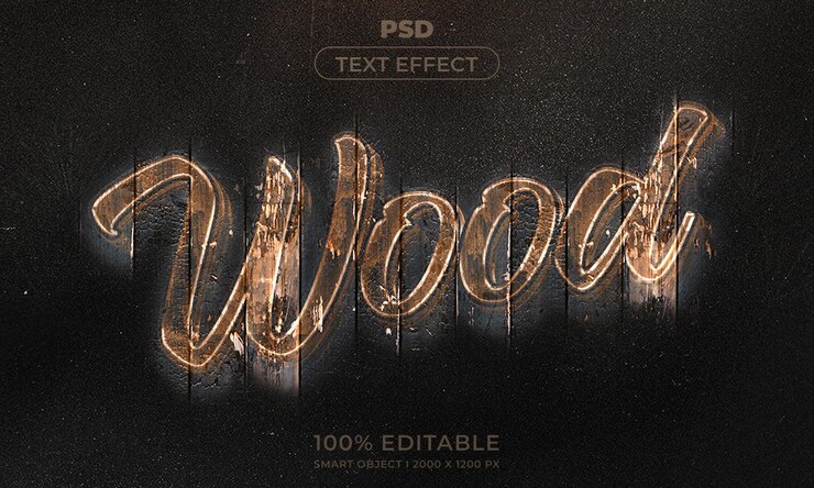 PSD estilo de efecto de texto editable 3d de madera con fondo
