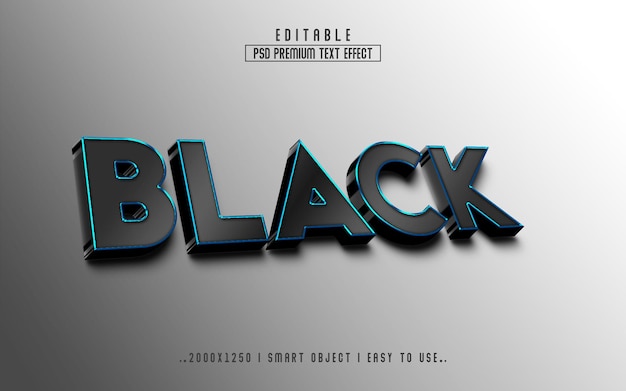 Estilo de efecto de texto editable en 3d negro