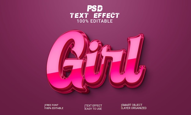 PSD estilo de efecto de texto editable 3d de niña