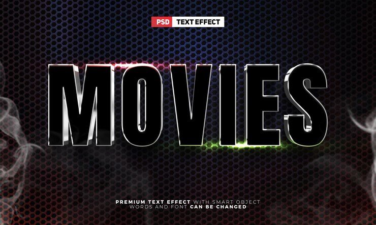 PSD estilo de efecto de texto editable 3d de películas negras plateadas