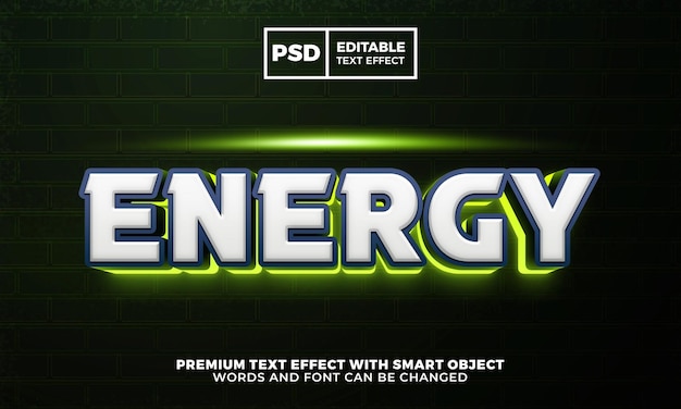 PSD estilo de efecto de texto editable 3d resplandor de energía verde