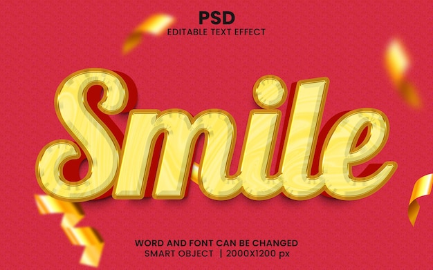 Estilo de efecto de texto editable 3d de sonrisa