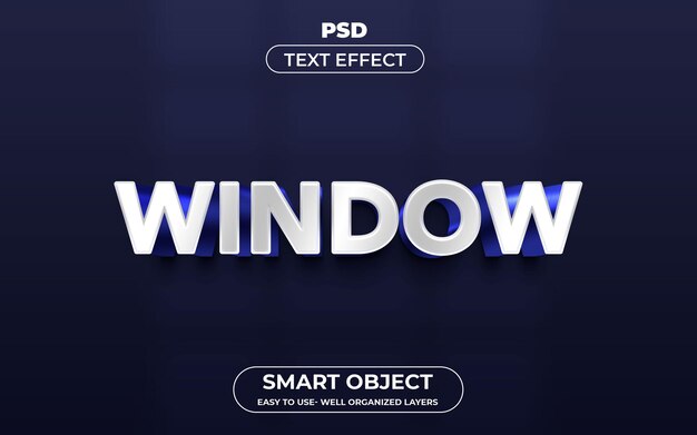 Estilo de efecto de texto editable en 3d de ventana plantilla psd premium con fondo